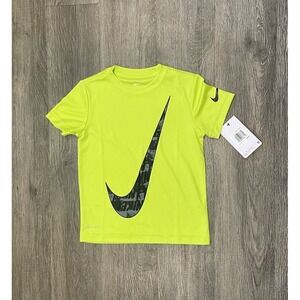 Nike Dri-Fit‎ Shirt Boys Youth XS Size 4 Neon Green Black Swoosh Activewear